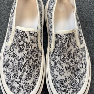 Black and White Floral Slip-On Sneakers
